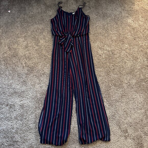 Monteau Striped Tie-Front Jumpsuit – Size L - Picture 1 of 5